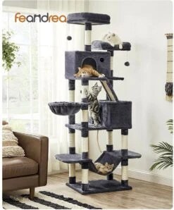 MIRA Home - Krabpaal - Klimpaal - Zwart/wit - Spaanplaat/pluche - 60x50x206 -Kattenbenodigdheden 994x1200 1